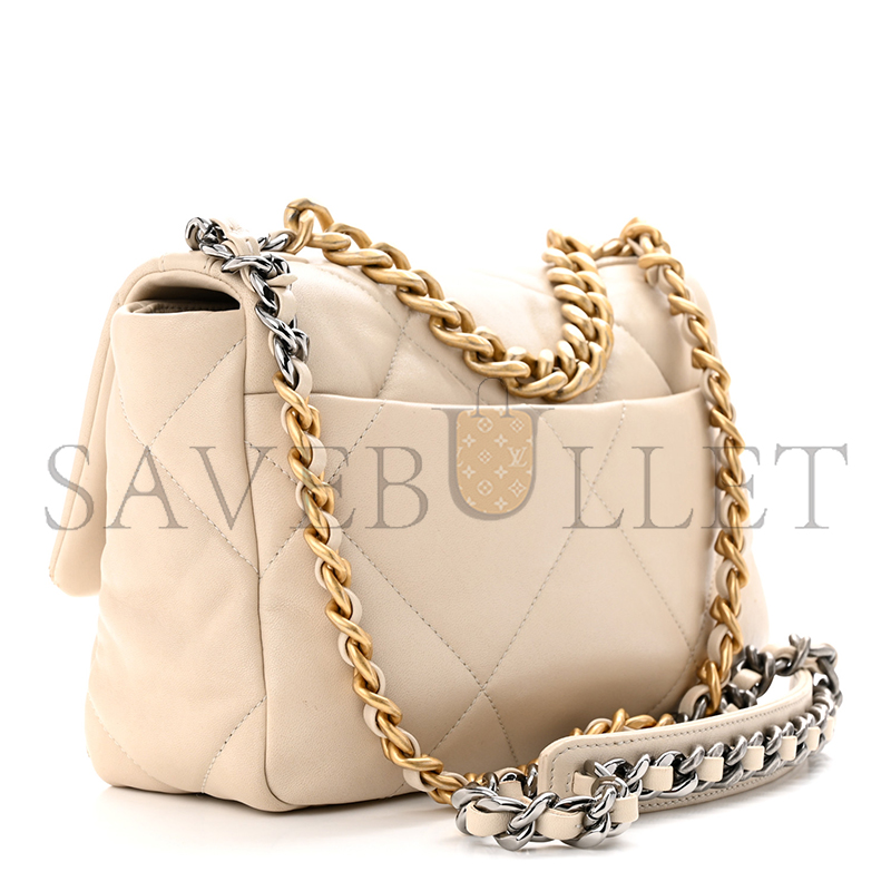 Ch*el goatskin quilted medium Ch*el 19 flap beige (26*16*9cm)